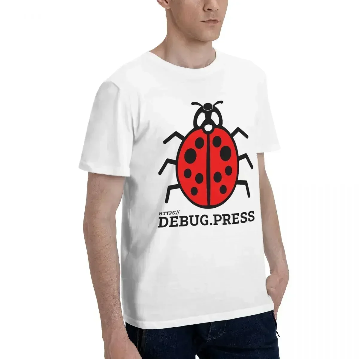 DebugPress Black And Red Ladybug Sign With Title Fashion TShirts Men Style Pure Cotton Streetwear T Shirt Round Neck Oversized