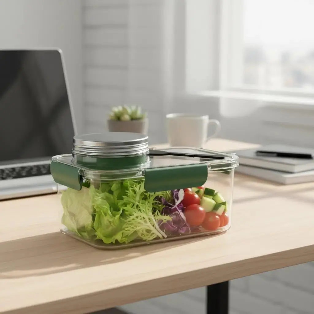 

Многофункциональный портативный контейнер для салатов Mason Jar с герметичным отделением для приправ