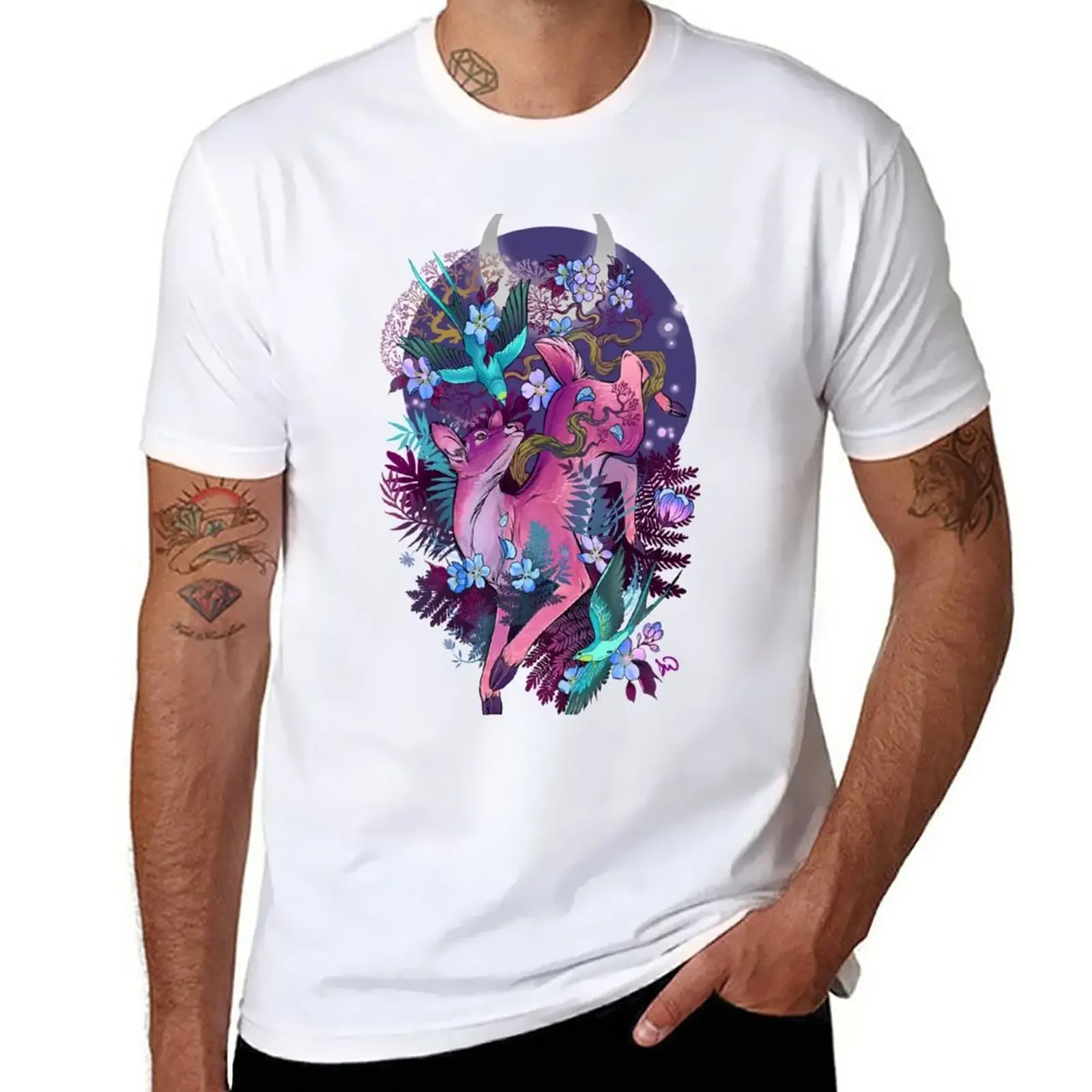 Mystic Midnight Pink White Tail Doe T-Shirt tees Blouse heavy weight t shirts for men