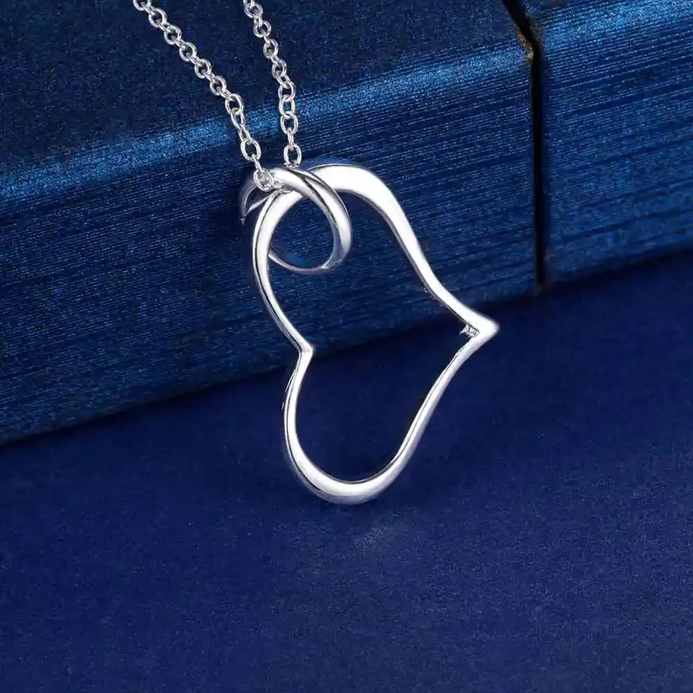 925 P080 Wholesale For girl lady love wedding fashion silver color jewelry charm noble women heart pendant necklace