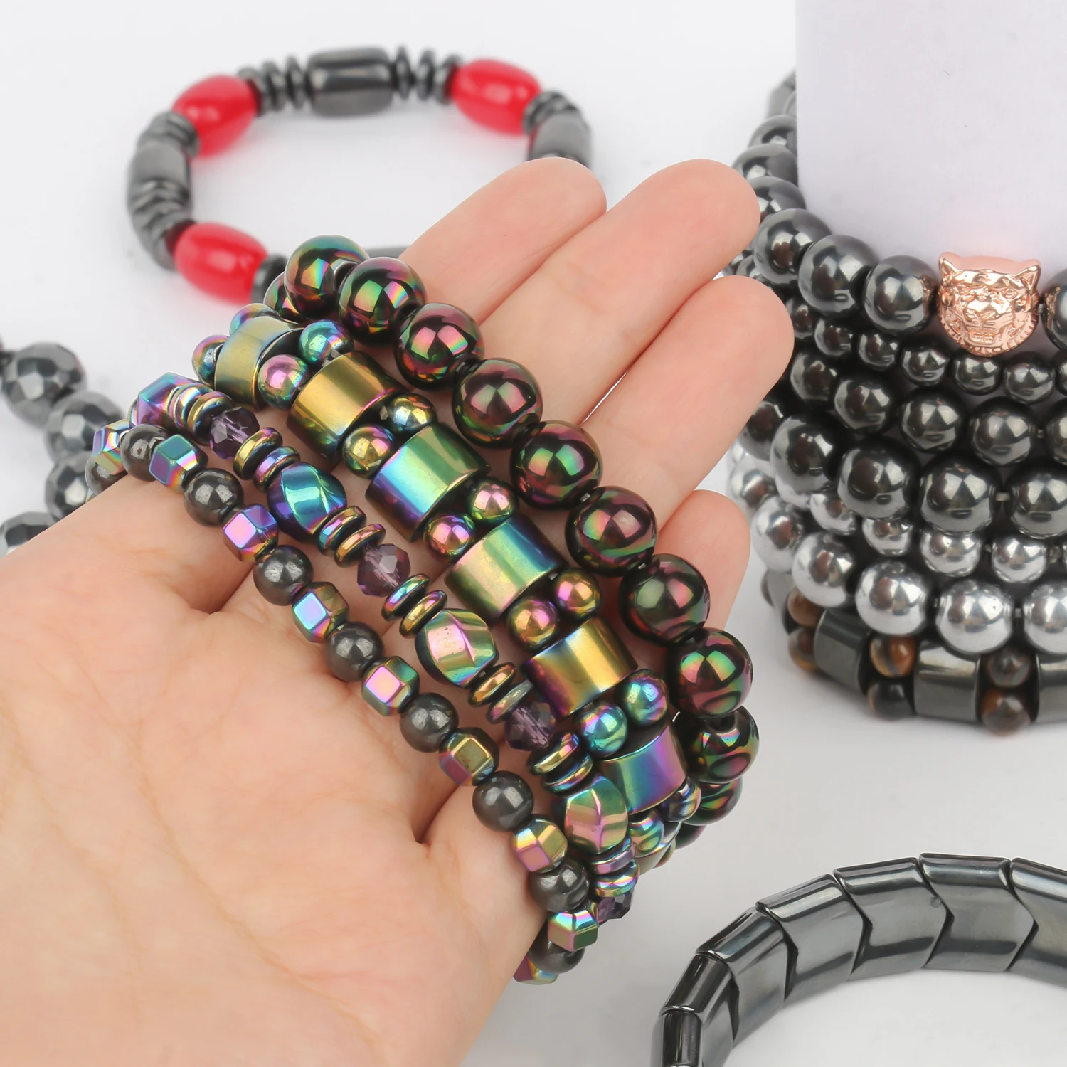 New Magnetic Black Hematite Bracelets For Women Healing Beads Bracelet Loss Weight Effective Braided Bracelets Men Health Care