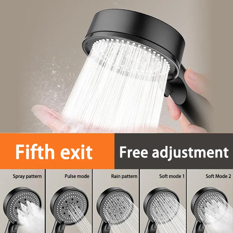 5 Modes High Pressure Shower Head Multifunctional  Adjustable Large Water Shower With One Touch Water Stop Bathroom Accessories