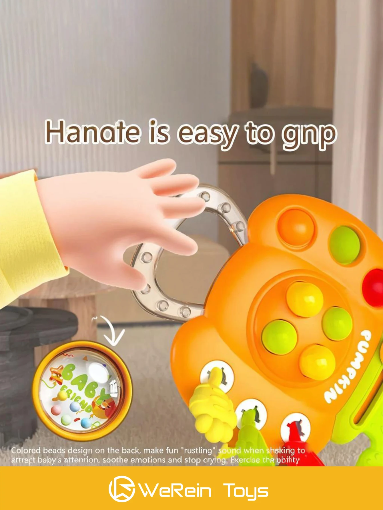 아기 장난감 & 감각 자극 치발기, 당기고 놀기 장난감 - 생동감 넘치는 호박 오리 기어다니는 장난감 (크링클 텐타클 포함)