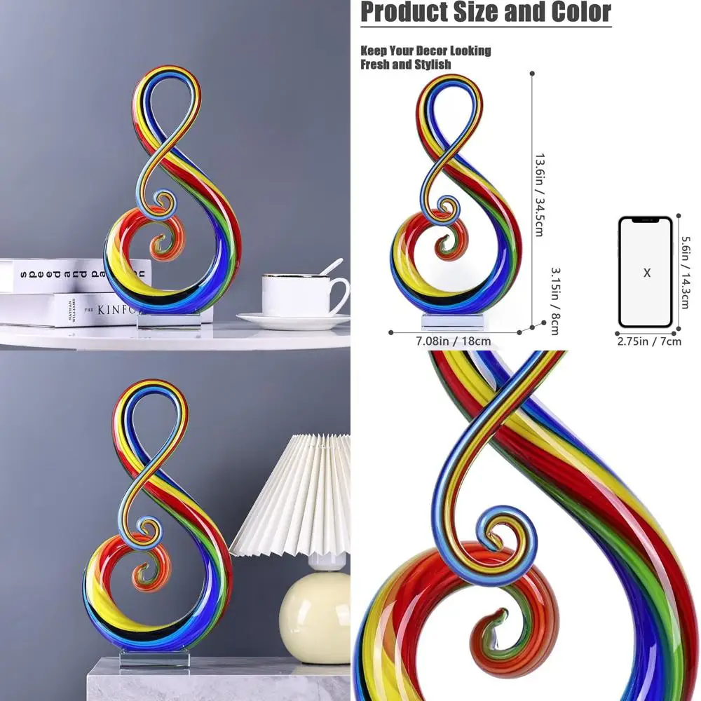 

Colorful Handcrafted Murano Glass Music Note Sculptures: Modern Decor for Coffee Tables, Offices, and Gifts