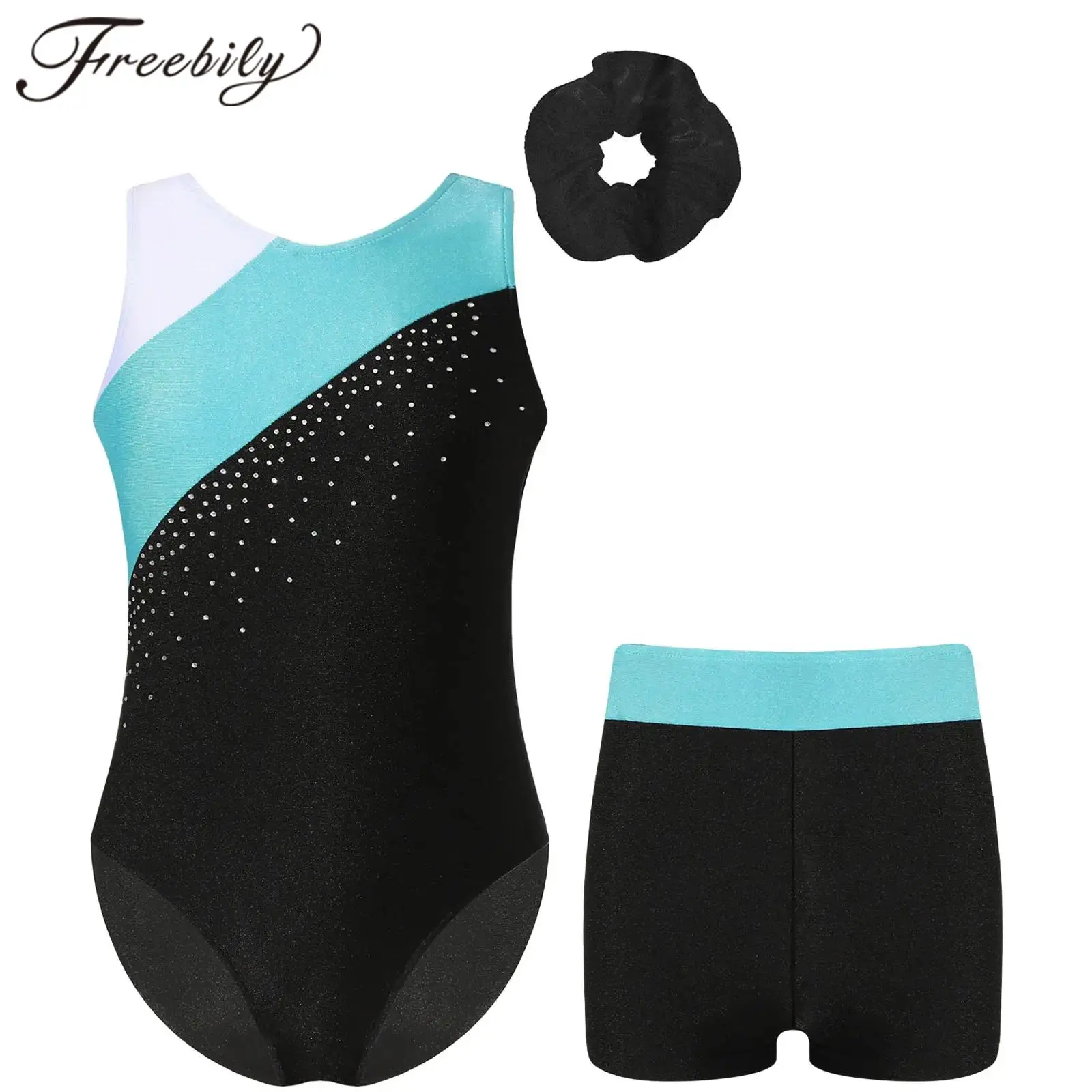 Children Gymnastics Jumpsuit for Girls Rhinestones Ballet Dance Outfits Kids Dancewear Sets Performance Competition Clothes