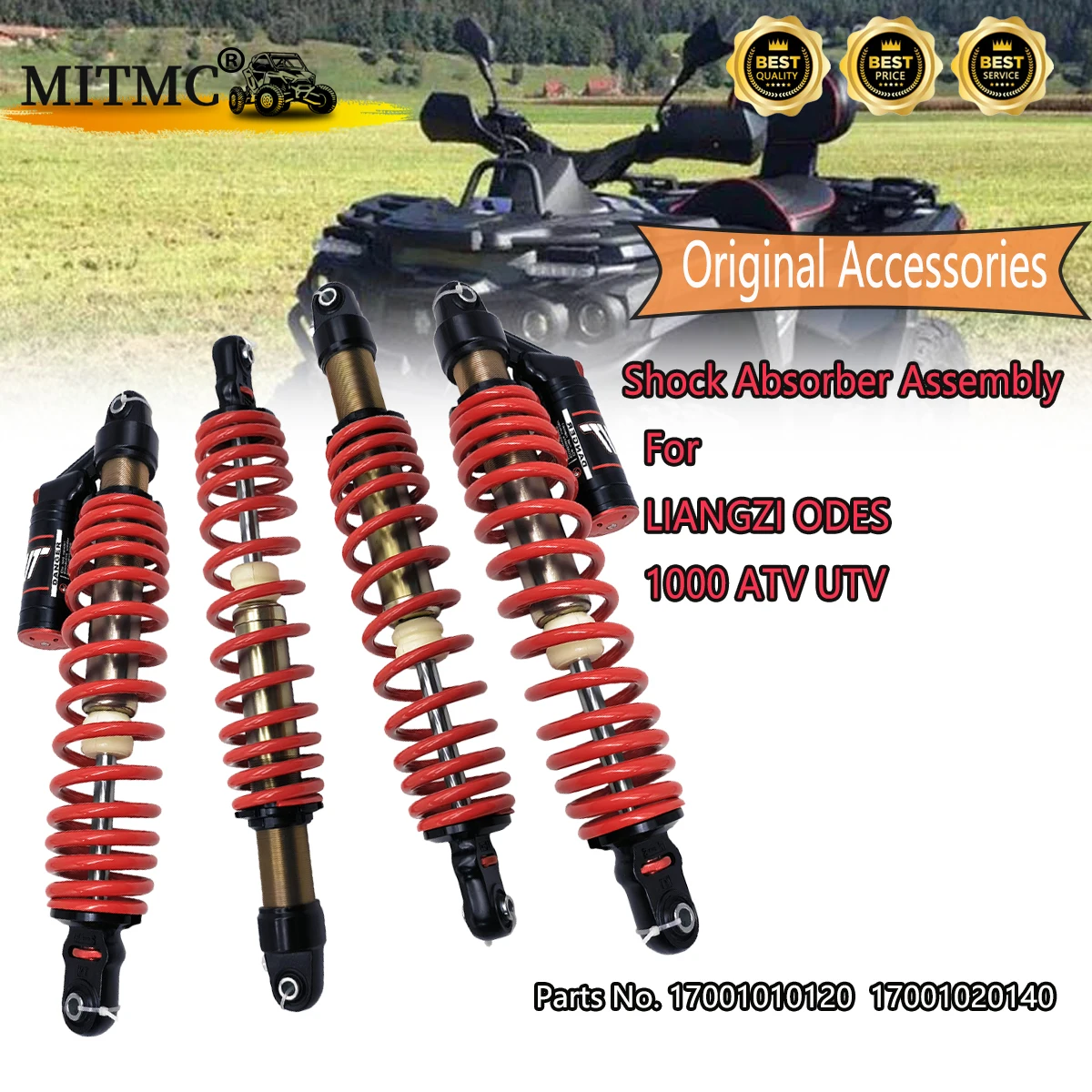 

4PCS Front Rear Shock Absorber Assembly （Red or white） For Liangzi Odes 1000 ATV QUAD GO KART Parts No.17001010120 17001020140