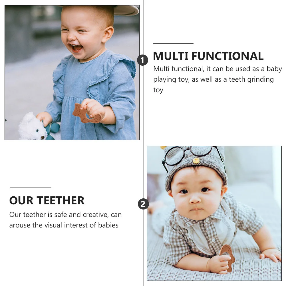 مجموعة عضاضة للرضع مكونة من قطعتين من الخشب الطبيعي، حواف ناعمة آمنة، عضاضة متعددة الوظائف للعب الحسي للأطفال الصغار