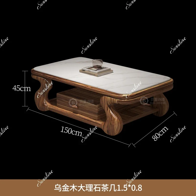 New Chinese style, marble coffee table TV cabinet living room combination solid wood square table
