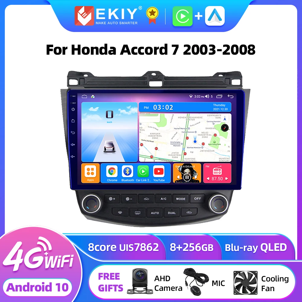 

EKIT T7 Car Radio For Honda Accord 7 2003-2008 Multimedia Carplay GPS Navigation 2 Din Android 10.0 4G Carplay Player No DVD HU