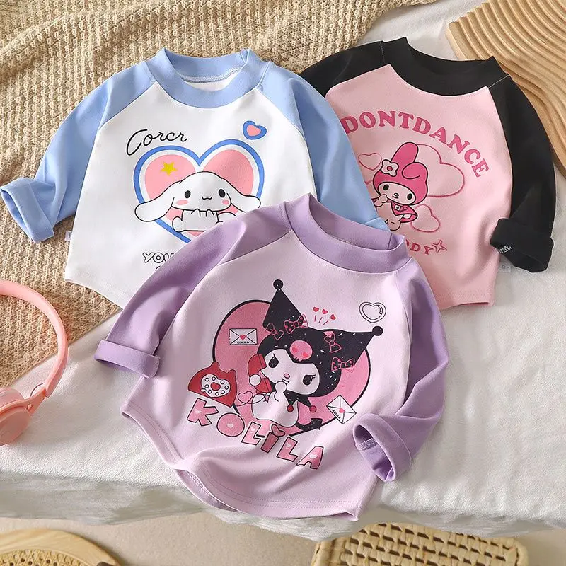 

Sanrios Kuromi Anime Kawaii Children Contrast Cartoon Long Sleeve T-shirt Women Spring and Autumn Dopamine Top InsChristmas Gift