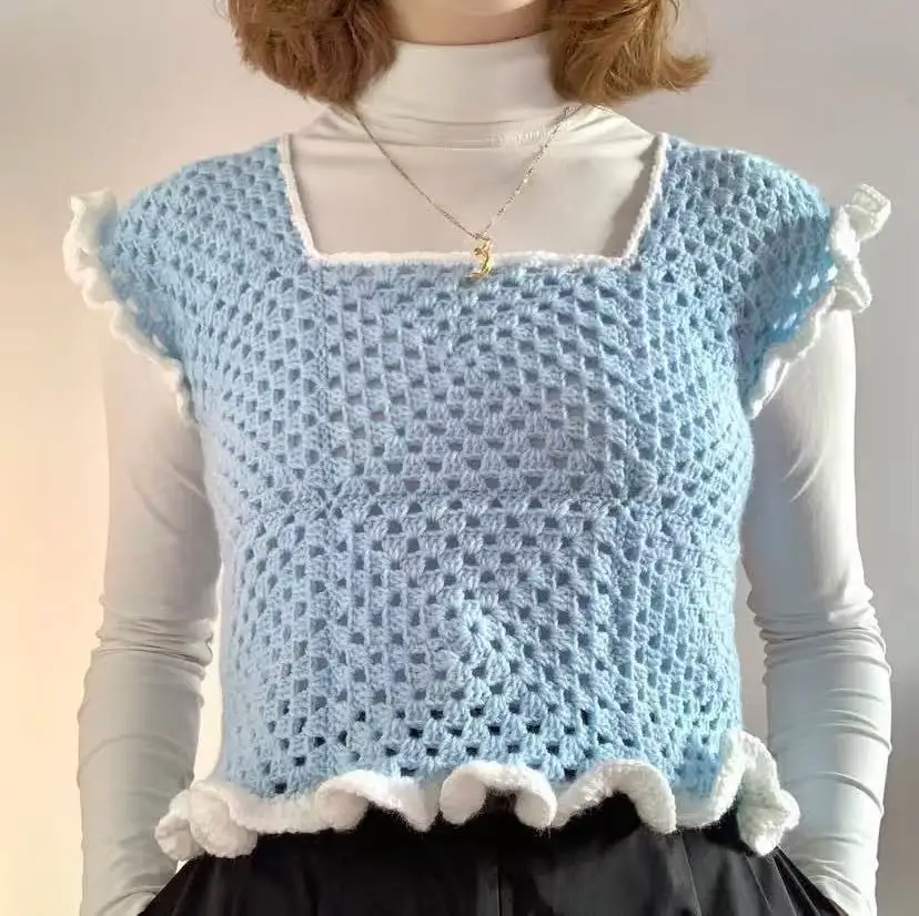 

New French style lace vest for women's summer slimming, versatile, fashionable, niche design, hollow out