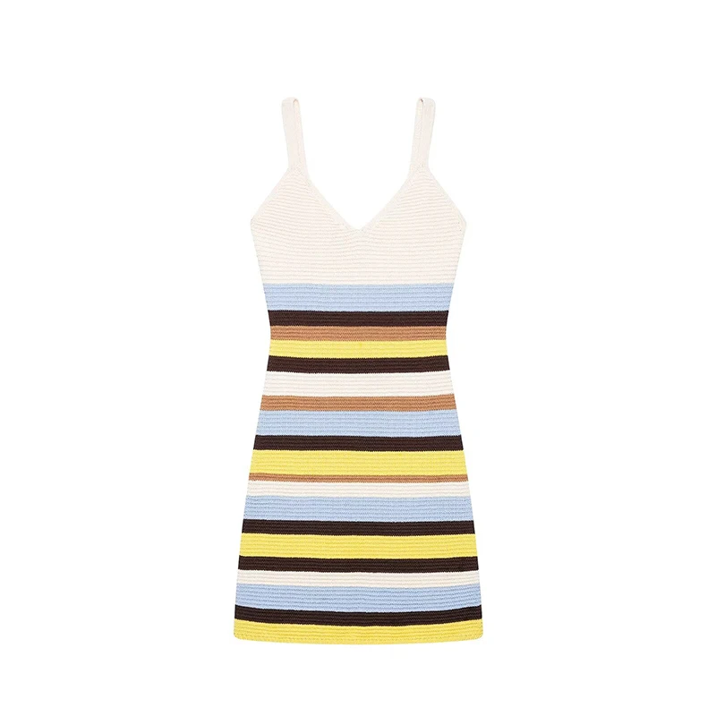 

Dress Women's Summer 2026 New Fashion Striped Elastic Slim V-neck Elegant Women's Dress Chic Summer Travel Holiday Youth Dresses