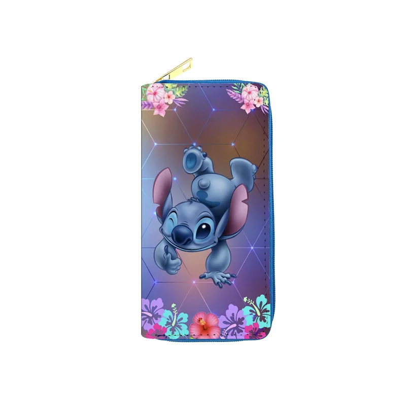 Disney cartoon cute Stitch PU long wallet lady zipper key coin purse student wallet card holder Coin Purses