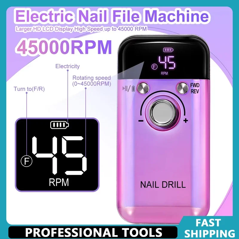 

45000RPM Rechargeable Electric Nail Drill Machine Professional Nail Drills for Gel Nails Polish Portable Nail File Manicure Tool