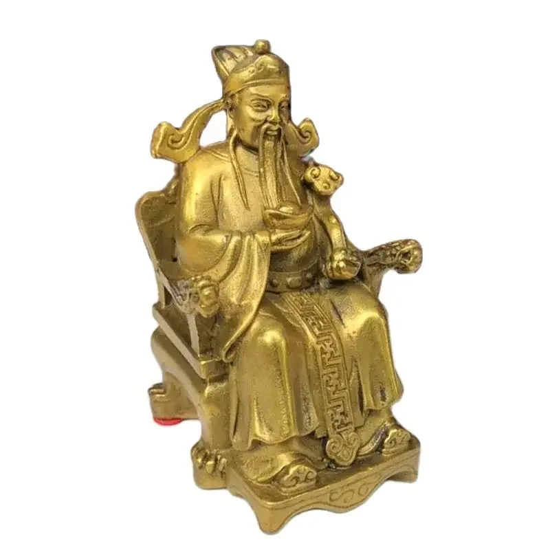 Exquisite brass God of Wealth home decoration in the living room, brass figure Buddha statue sitting on a dragon chair, gold in