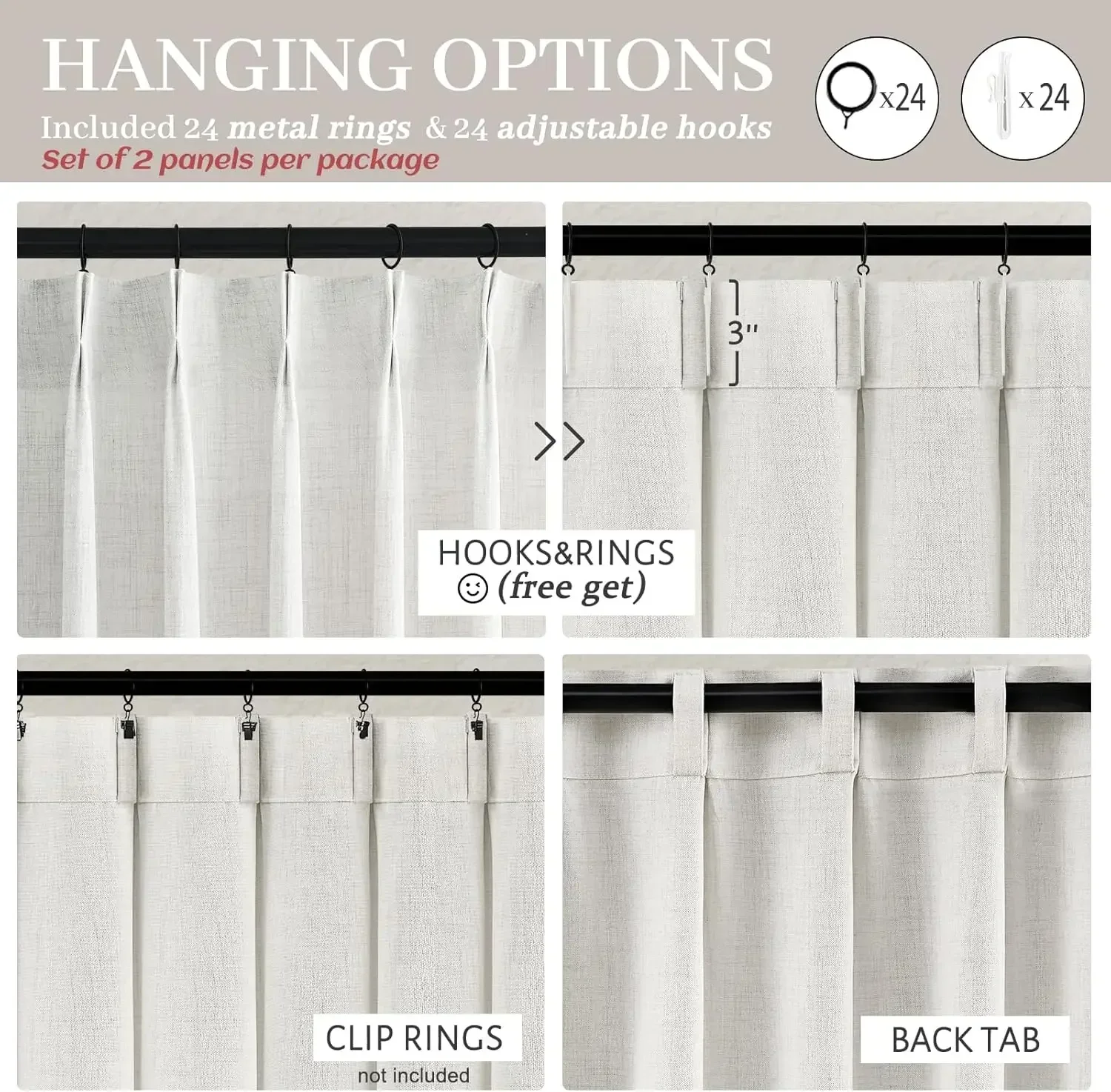 

[Бесплатная доставка, новое поступление! ]Pinch плиссированные очень широкие шторы 70 x 96 дюймов, набор из 2 панелей для спальни, современный бежевый, белый льняной Bl