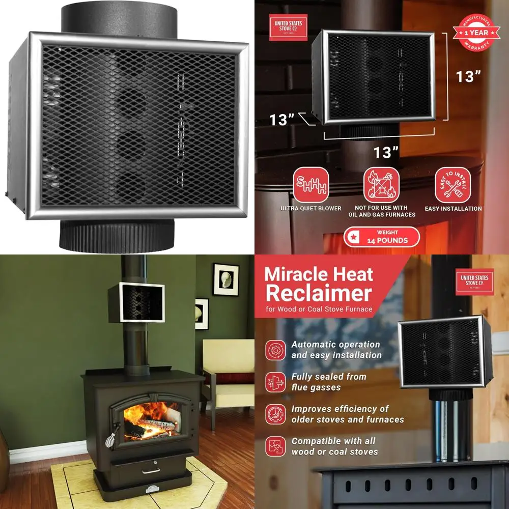 

6 Efficient Heat Reclaimer Wood/Coal Stove, Ultra Quiet, Freestanding Furnace, Black