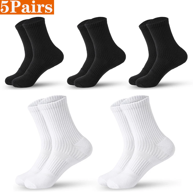 

5 Pairs Cotton Socks Men Solid Color Breathable Business Sport Middle Tube Socks Compression Casual Cushion Black White Socks