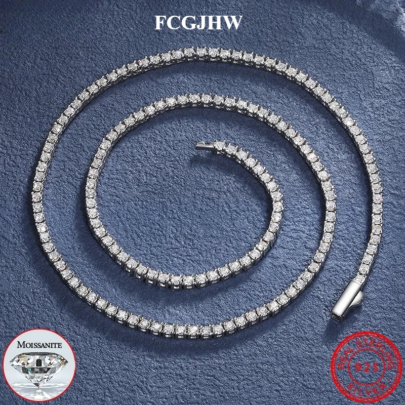 FCGJHW Unisex 2mm-2.5mm-3mm VVS1 Moissanite Tennis Necklace S925 Silver Diamond Necklaces for Men Women Pass Diamonds Test 2026