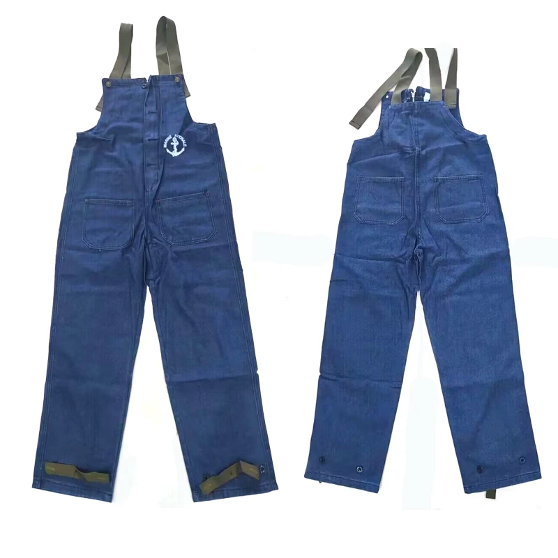 Retro Military Style Naval Casual Deck Overalls Dungaree In Blue Spring  Autumn Wash Denim Red Ear Straight Tube Denim Pants 2XL