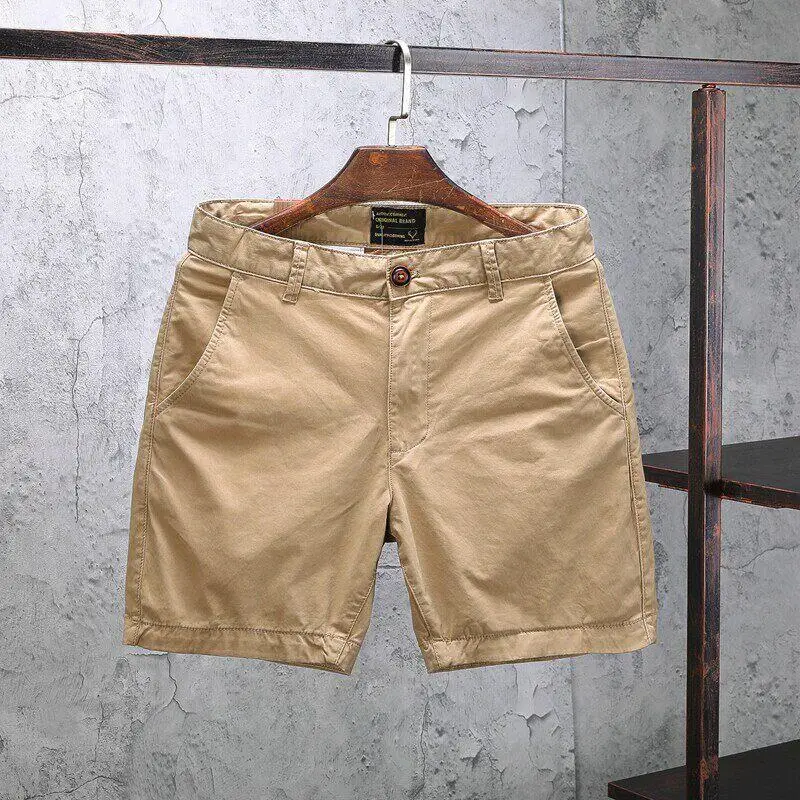 Casual Summer Men's Shorts Knee-Length Four-Part Beach Pants High Waist Cotton Workwear Trousers Trendy Mid-Pants Three-Quart...