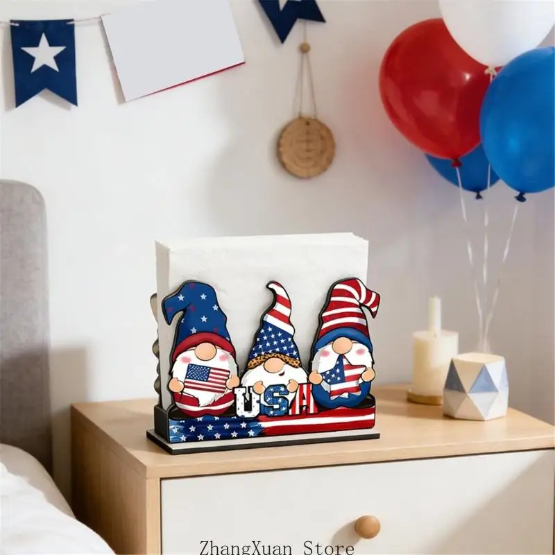 Packung mit 4 patriotischen Taschentuchbox-Haltern aus Holz mit Designs zum Unabhängigkeitstag für Büros und Heimdekoration 3XUF – Detail 3