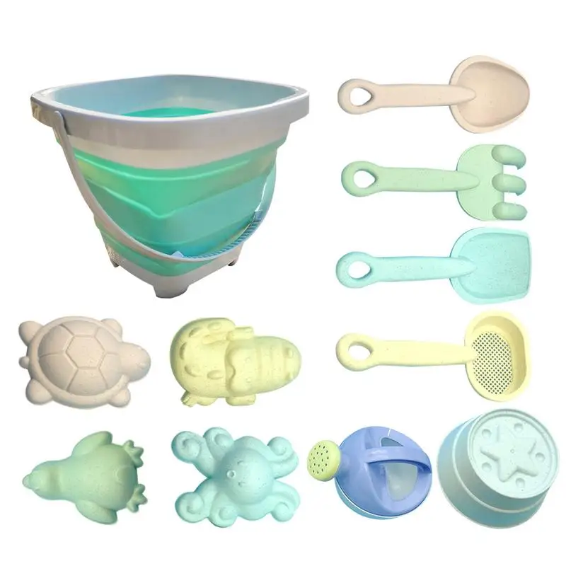 

Travel Beach Toys 11PCS Foldable Beach Bucket Toys Summer Sand Toys Colander Sand Shovels Kettle Toddler Surprise Summer Game