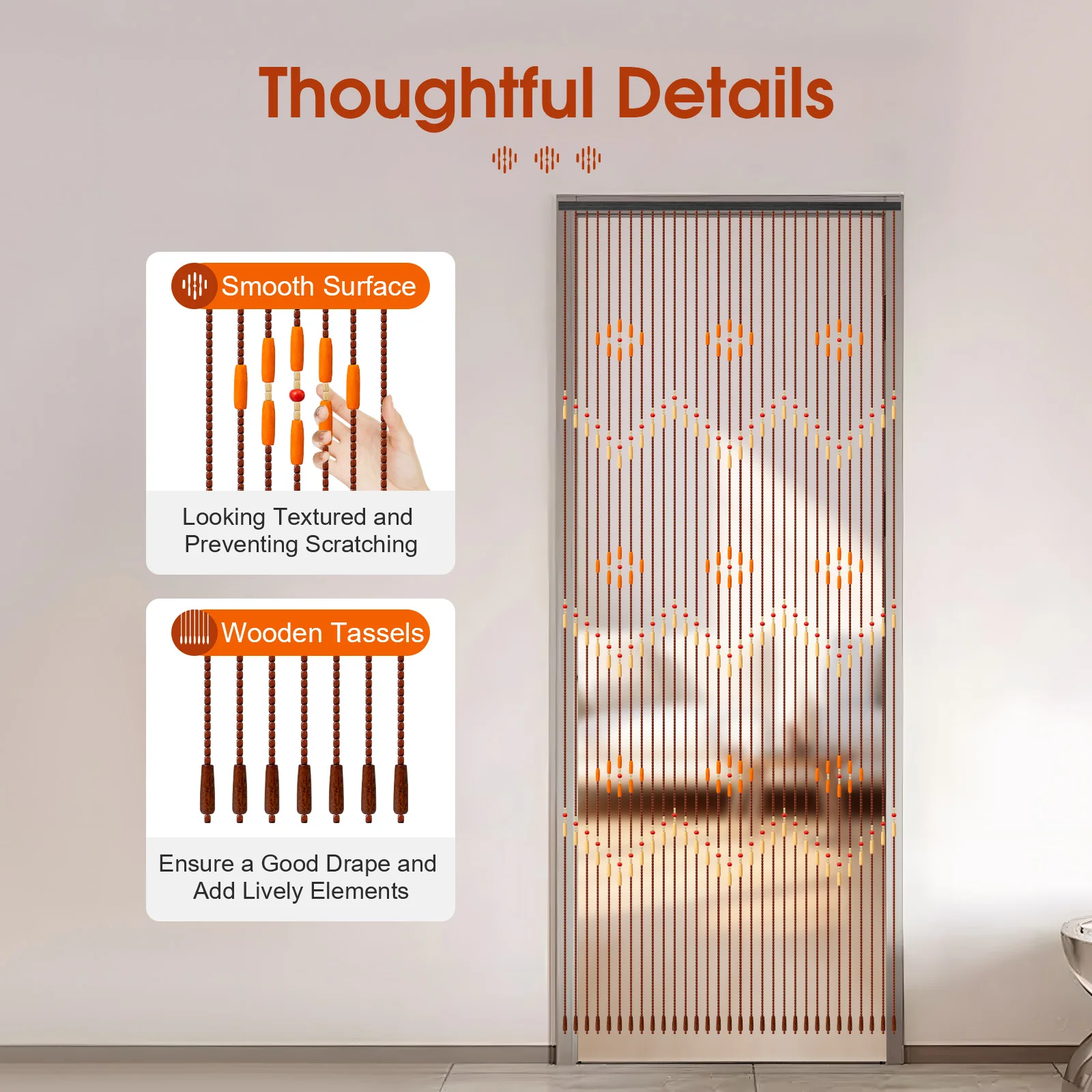 

31 Line Wooden Bead Curtains Fly Screen Porch For Bedroom Living Room 90x220cm Suitable for All Kinds of Doors