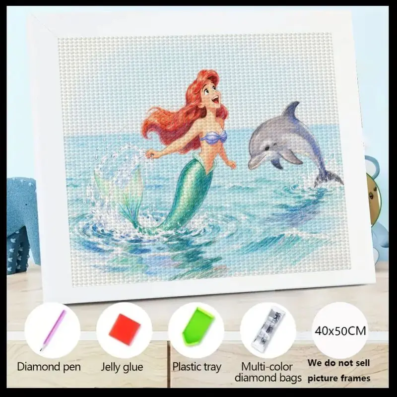 

1 шт. 5D DIY Набор алмазной живописи, милая мультяшная Русалка, принцесса и игривый дельфин под морем, искусство океана, полная дрель, кристалл Rhi