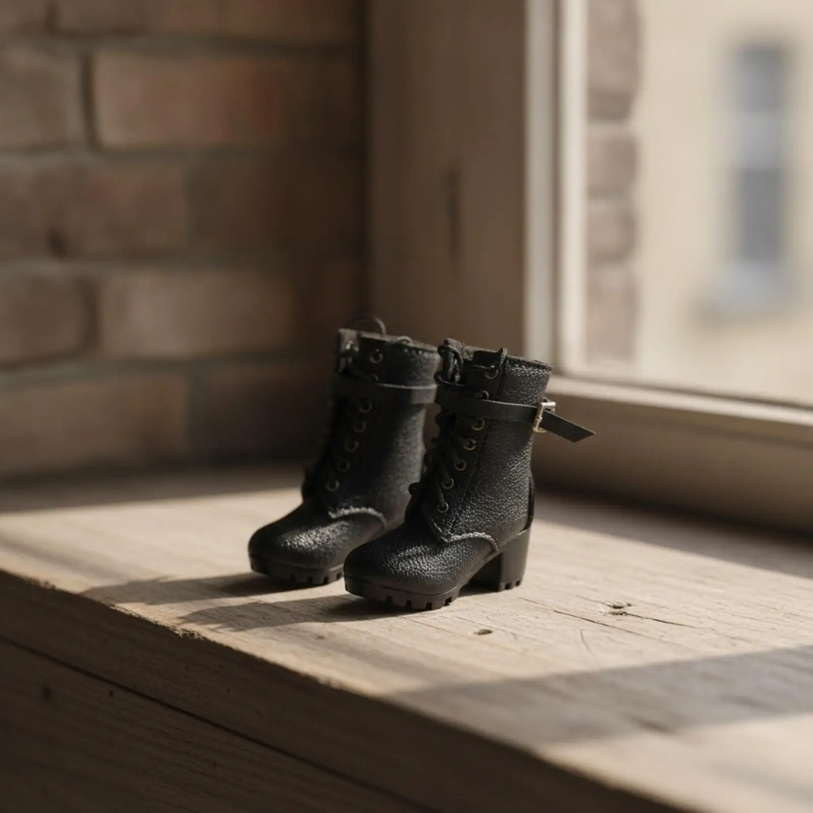 Fashion Doll Boots Small Scale Footwear with Lace Up Front and Chunky Heel for Dollhouse Miniature Collection