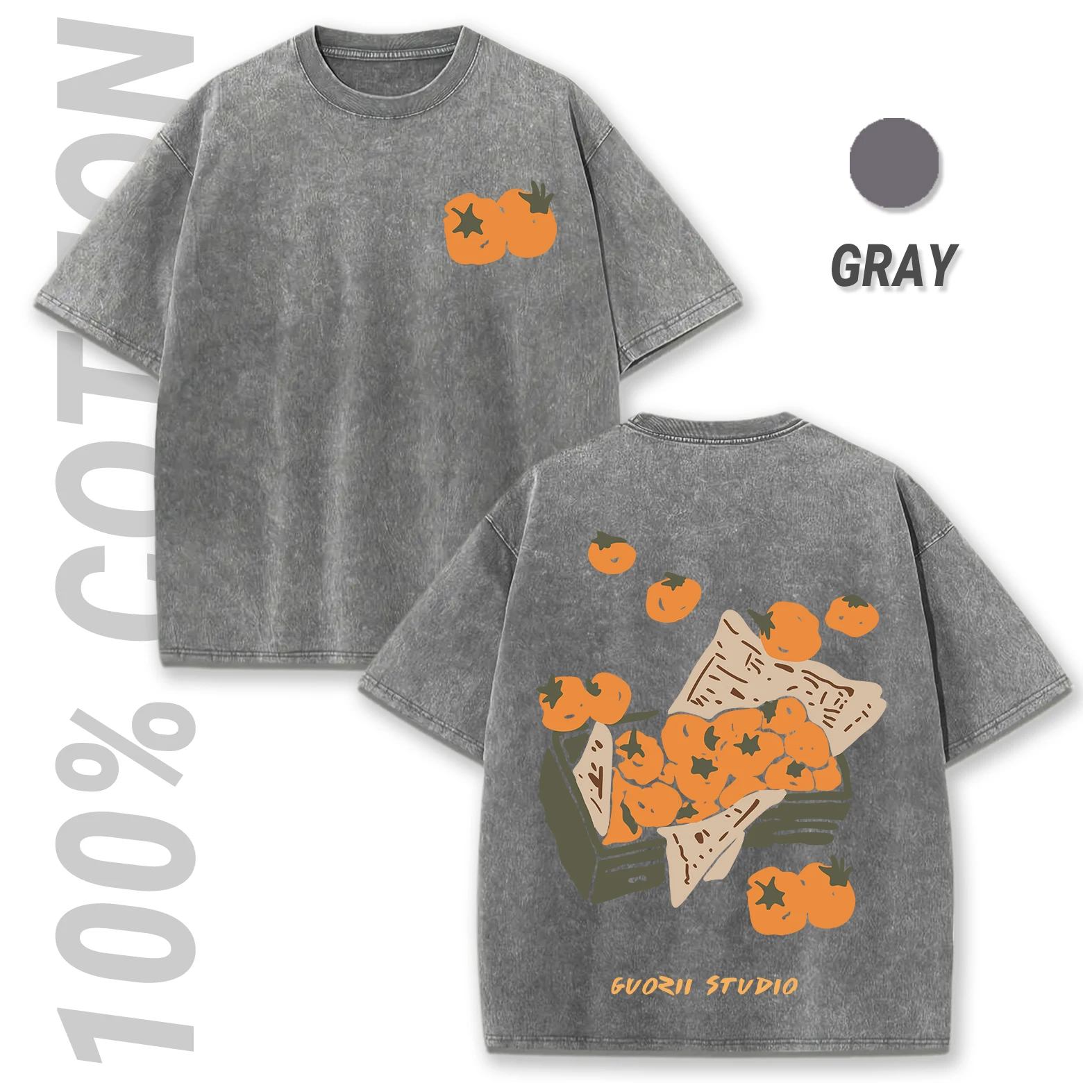 

Original Box Of Orange Retrowashed T-Shirt Women Summer New Casual Tee Trendy Snow Wash O-Neck Clothes Unisex Loose Cotton Top