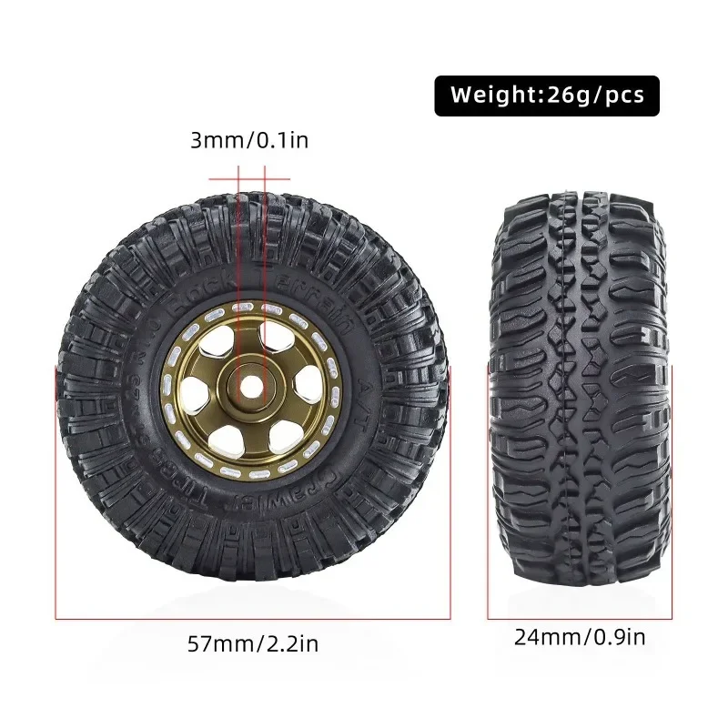 4pcs 57mm 1.0" Metal Beadlock Wheel Tire Set For 1/18  RC Crawler Car TRX4M SCX24  FMS24 Upgrade Parts Accessories