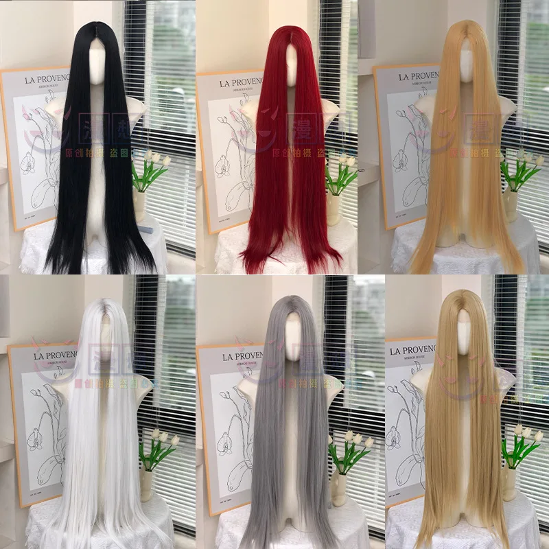 Cosplay Wig White Blonde 100cm Ultra-long Straight Lace Front Wig Anime Synthetic Heat-resistant Hair Peruca Cacheada Sintetica