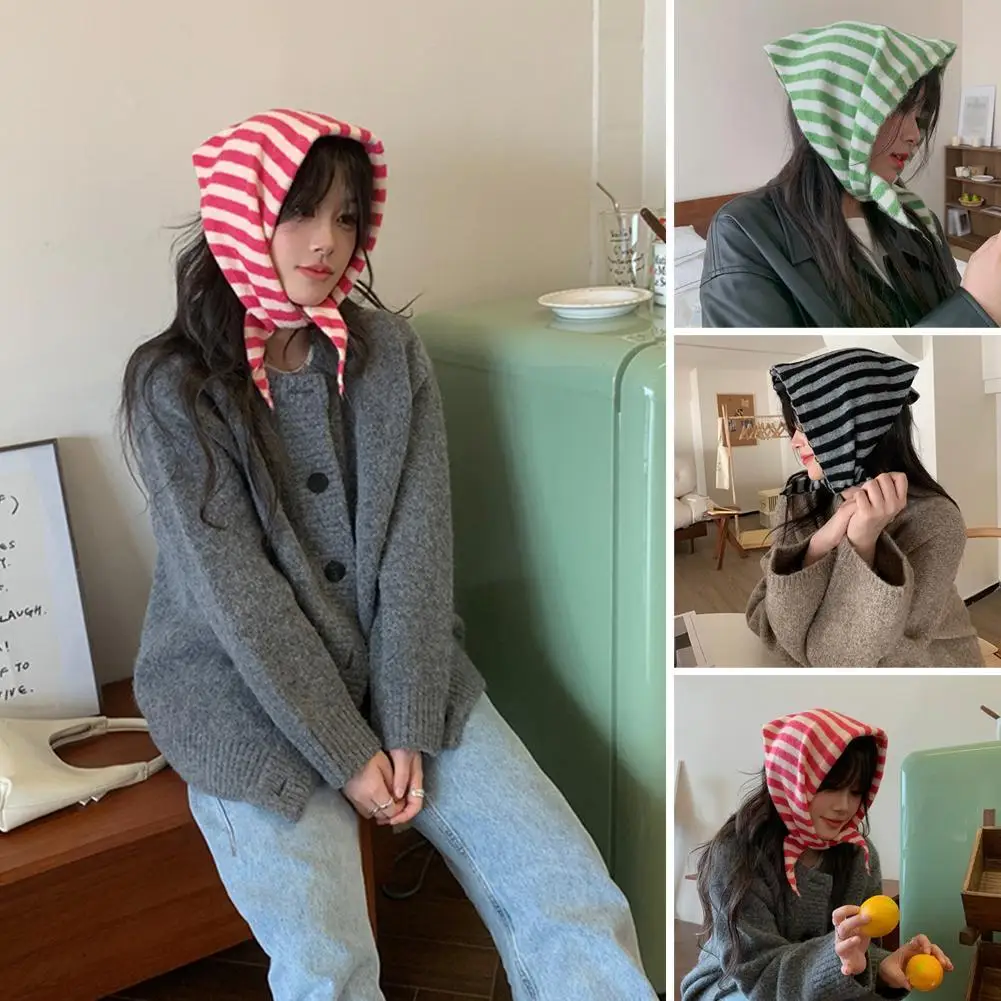 

Треугольный шарф в корейском стиле для женщин, классический полосатый дизайн в качестве зимнего шарфа и полосатый треугольный шарф с плечевым ремнем