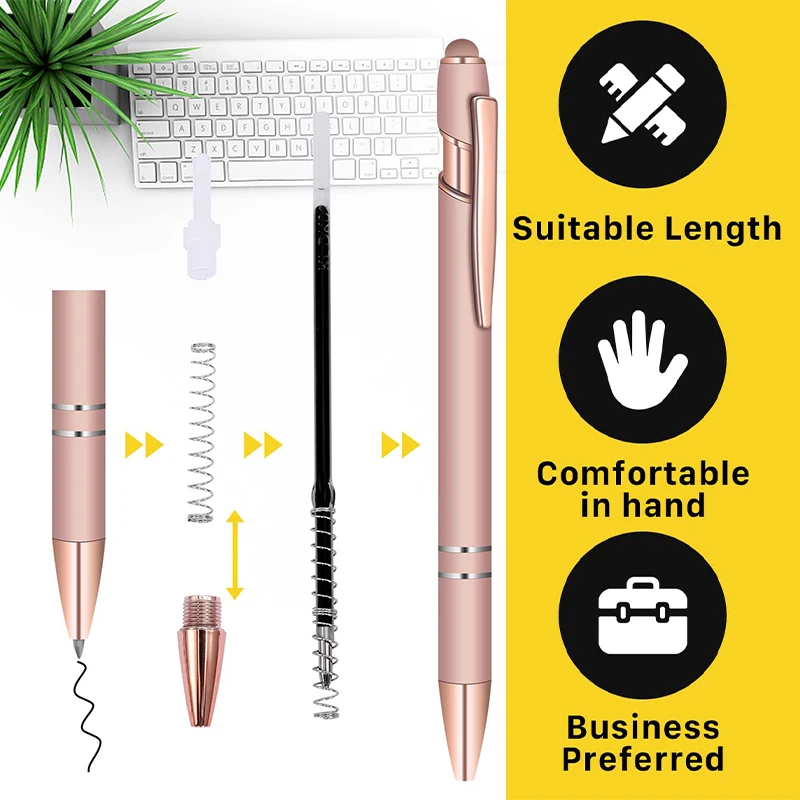 12Pcs Rose Gold Metal Pens Multifunction Ball Stylus Soft Touch Screen Pen 2 In 1 Metal Ballpoint Pens