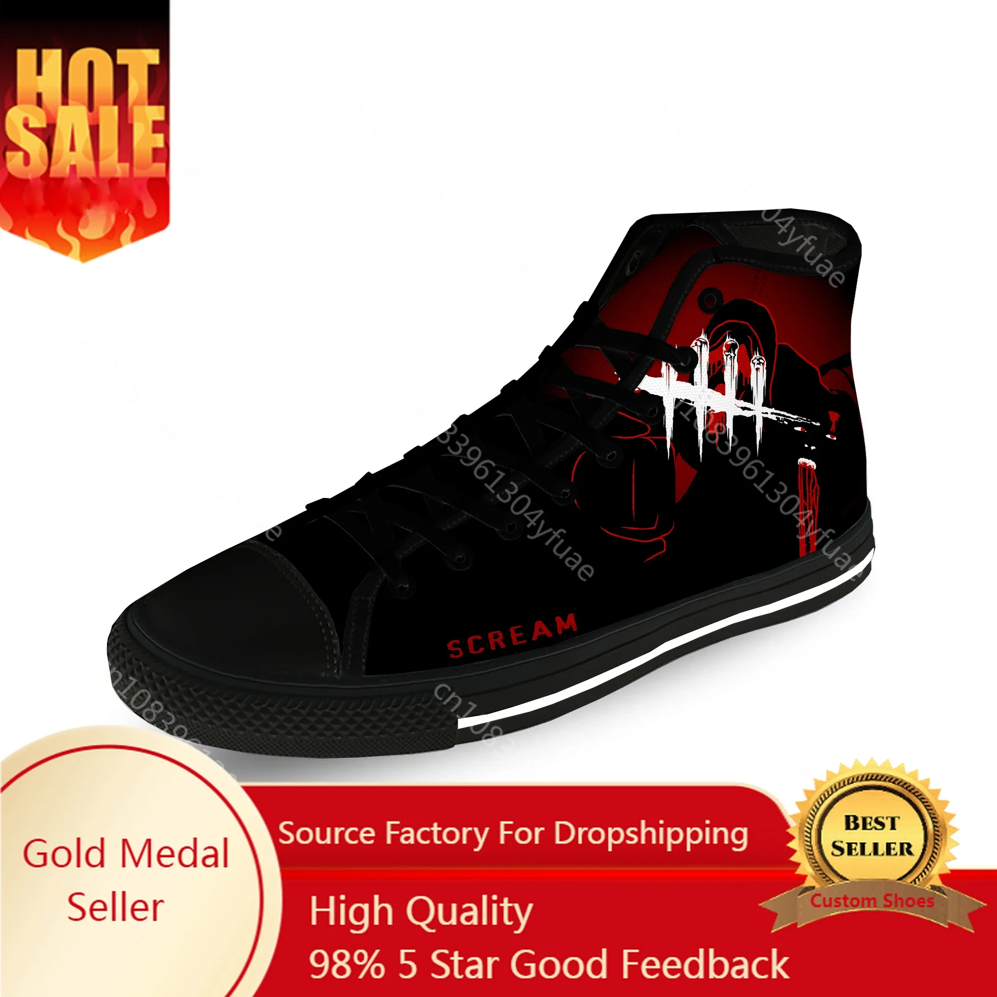 Hot Movie S-Screams Ghostface Horror Casual Cloth Fashion 3D Print High Top Canvas Shoe Men Women Lightweight Breathable Sneaker