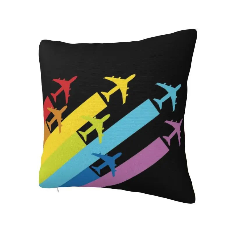 Nordic Rainbow Chemtrails Airplanes Sofa Cushion Cover Velvet Fighter Pilot Aviation Plane Throw Pillow Case Bedroom Decoration