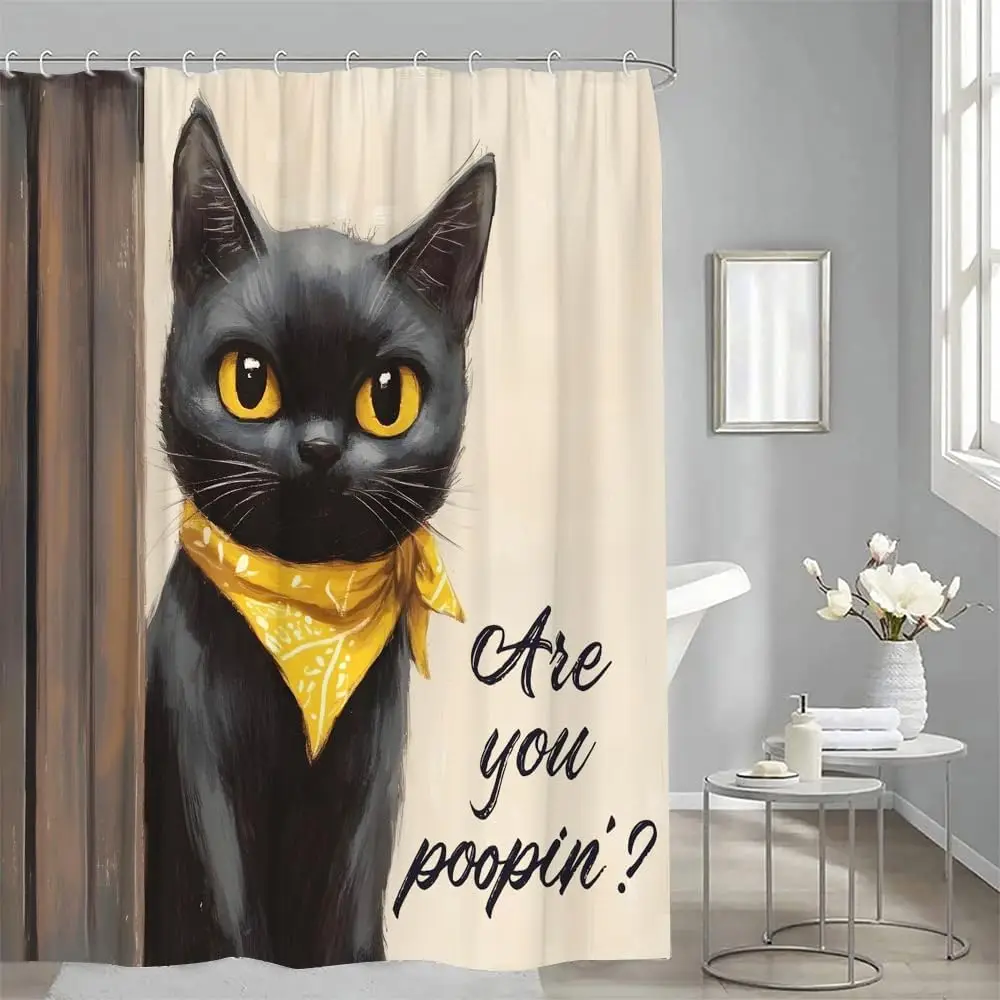 

Занавеска для душа Забавный черный кот, милое животное, домашнее животное, современный креативный декор для ванной комнаты, набор штор с крючками, 70 дюймов Ш x 70 дюймов В