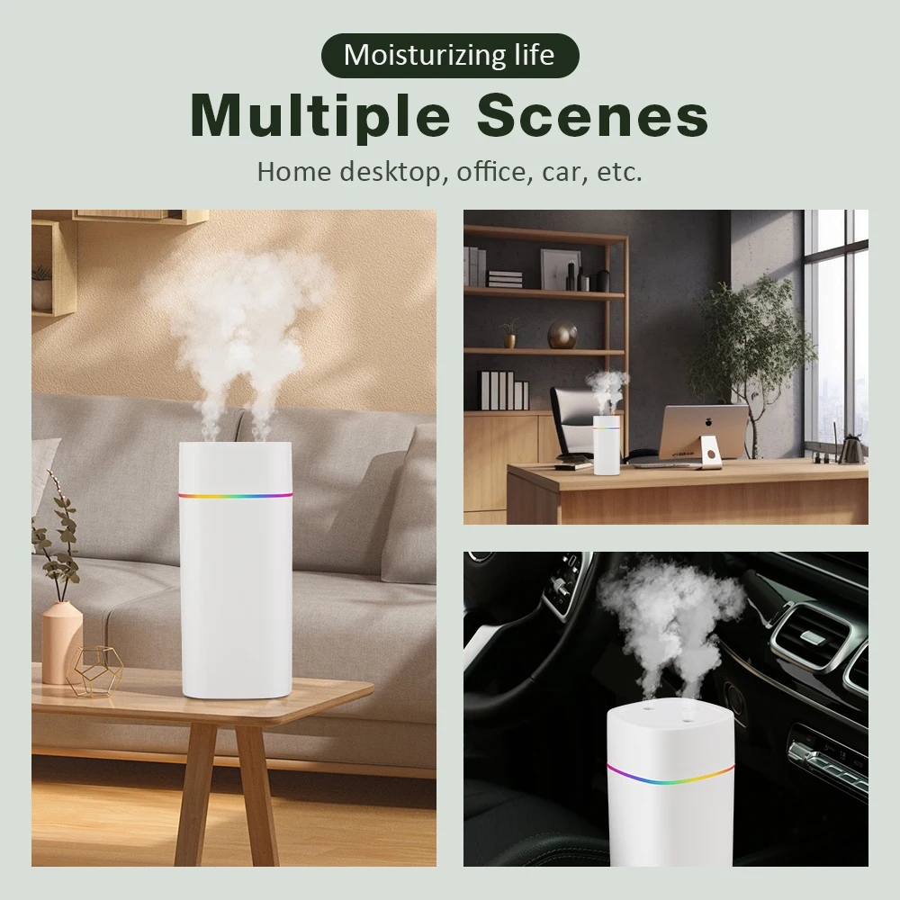 Portable Air Humidifier Double Spray Port Essential Oil Aromatherapy Mute Atomizer Colorful Lights For Home Office Car 600ML USB