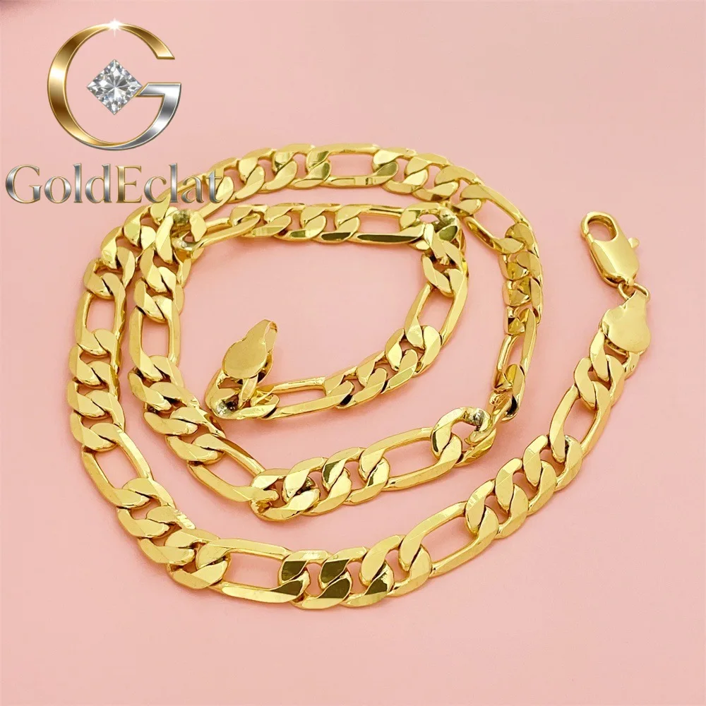 

GoldEclat Luxury 24K 9999 Pure Gold real gold 10MM boss necklace men's and women's universal geometric necklace