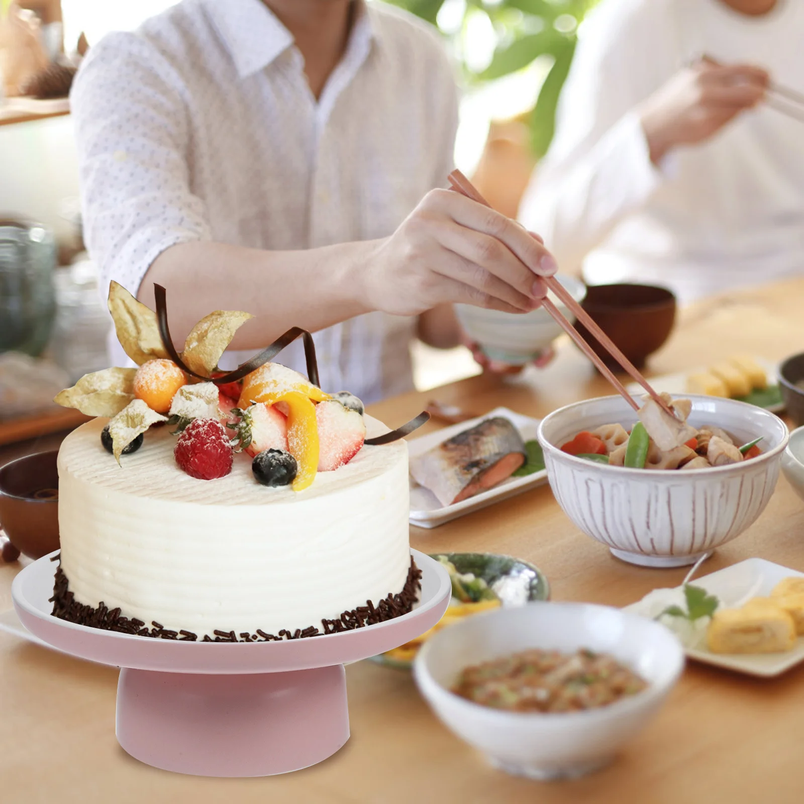 

Porcelain Fruit Serving Plate Footed High Cake Stand Stable Base Ceramic Snack Dessert Display Plate Chocolate Display Stand