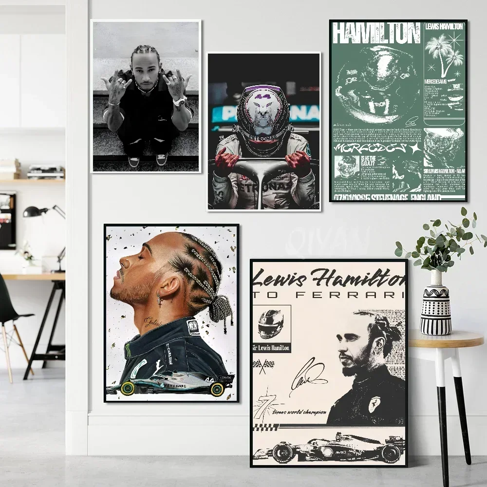 F1 بطل السباق الأسطوري شخصية L-Lewis هاميلتون المشارك ذاتية اللصق الفن ورق مقاوم للماء ملصق مقهى غرفة البار