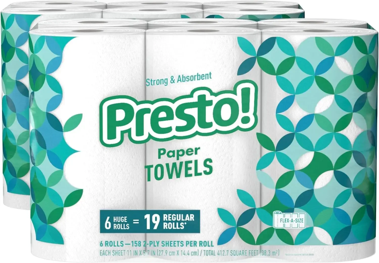 

Flex-a-Size Paper Towels, 158 Sheet Huge Roll, 12 Rolls (2 Packs of 6), Equivalent to 38 Regular Rolls, White