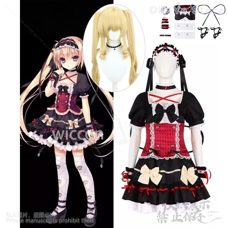 Anime Galgame NightoftheDead Cosplay Sweet Dress Wigs Double Ponytail Miya Costume Kawaii Lolita Cos Accessories Halloween