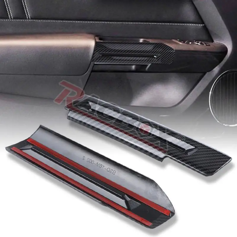 2PCS Car Inner Door Armrest Handle Decor Cover Ring Trim Bezel  For Ford Mustang 2015+ Carbon Fiber Auto Interior Accessories