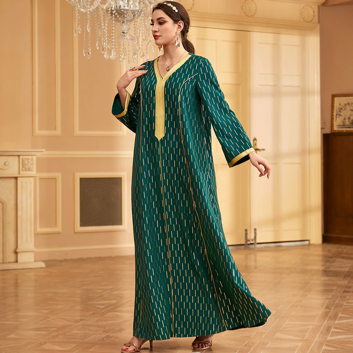 3404 Four Seasons Universal Robe Fashion Lace Hot Stamped Dress Eid al Adha Arab Women Abaya