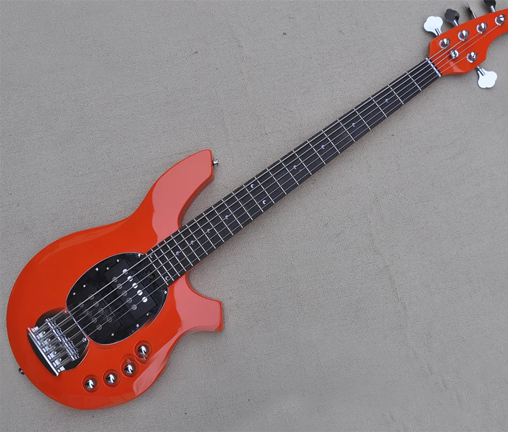 5 Strings Orange Electric Bass Guitar with Rosewood Fretboard,24 Frets,Can be Customized