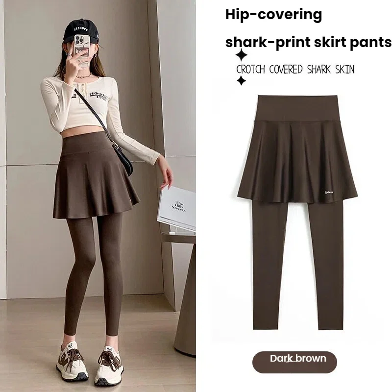 กางเกงกระโปรงผู้หญิง ทรงสลิม เอวสูง แบบเลกกิ้งโยคะ ชายกระโปรงทรงฉลาม ช่วยเก็บหน้าท้อง เหมาะสำหรับออกกำลังกาย วิ่ง และฟิตเนส