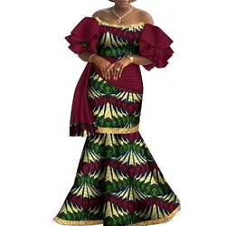 Bintarealwax Off-Shoulder Party Dress Dashiki Elegant Africa Style Clothing for Women Strapless Floor- Length Dresses  WY8794