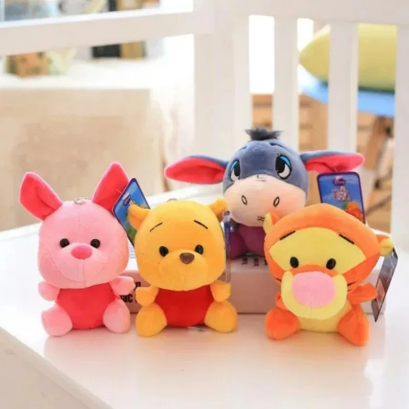 Original 5styles Disney Anime Peripherals Plush Pendant 10cm Stitch Winnie The Pooh Stuffed Toys Keychain Cute Decoration Gifts